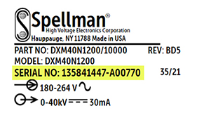 Spellman Label Serial Number